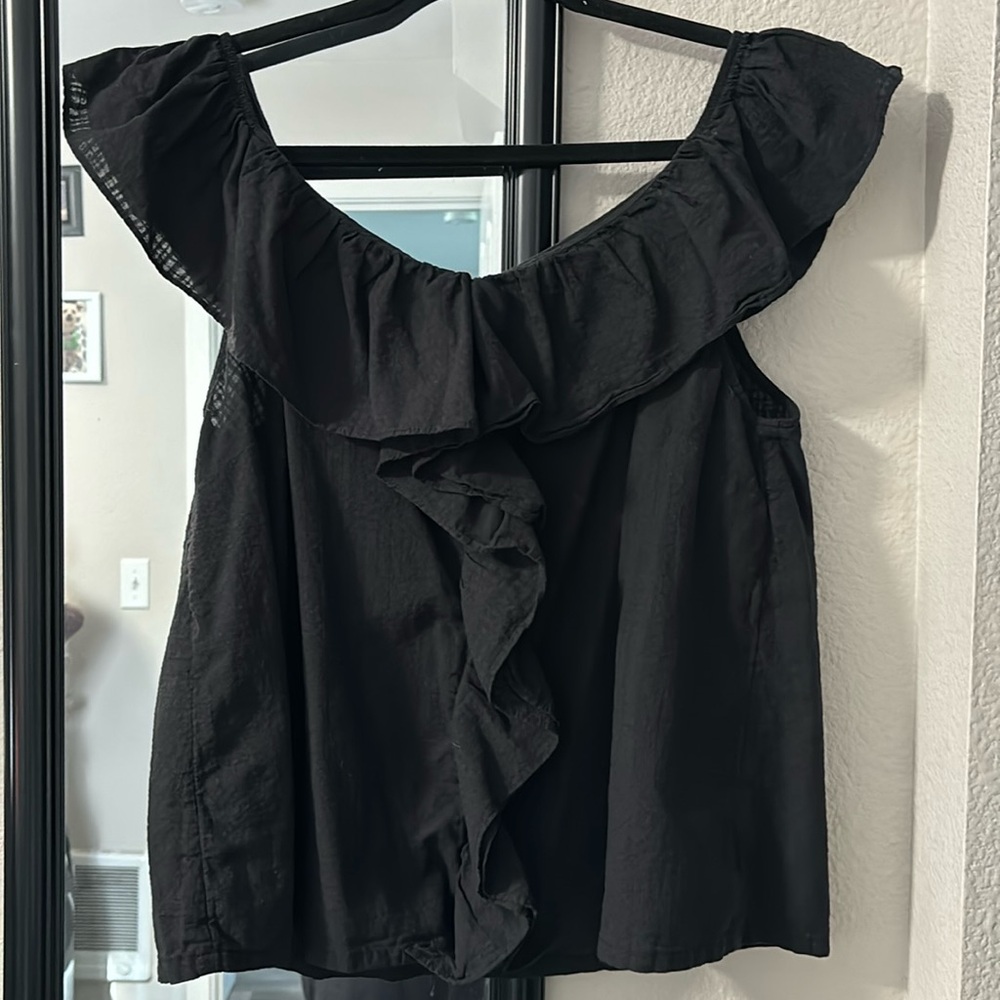 Boat neck ruffle front blouse